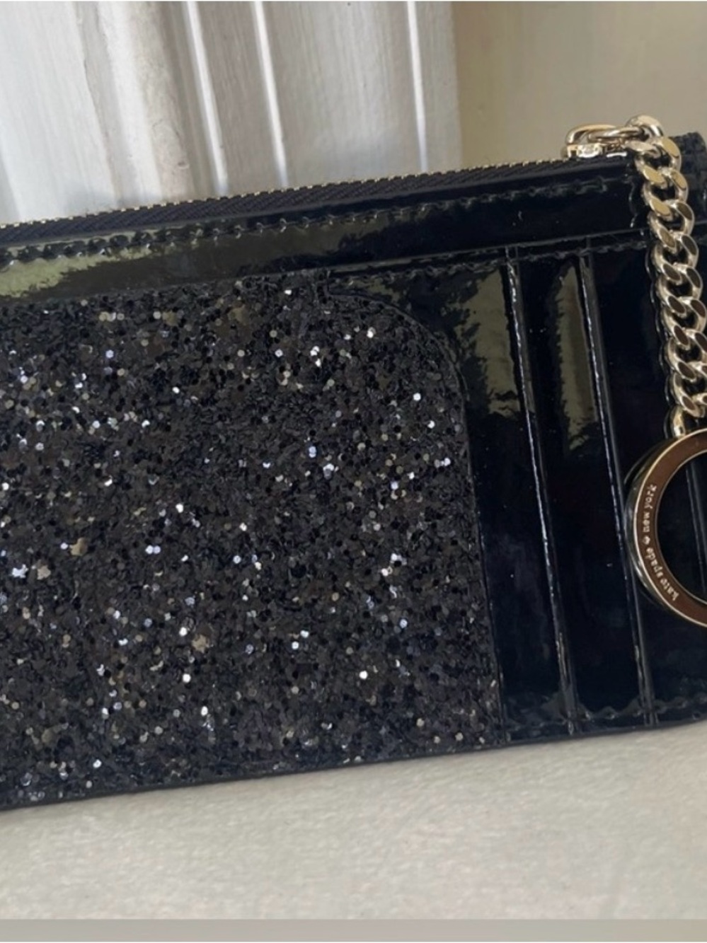 kate spade Black Glitter Wristlet with Gold Clover Accent - Picture 3 of 3